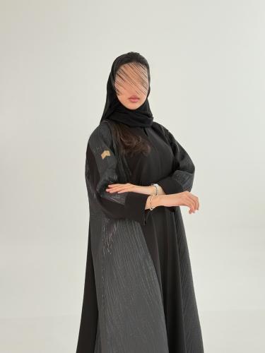 عباية ربى بقماش كريب الاناقة تدخيلات جاكار مخطط كح...