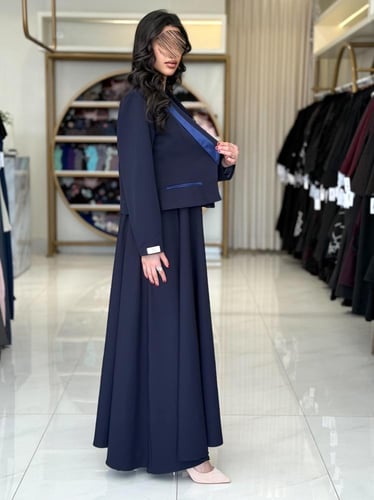 بليزر | أبرار بقماش كريب باربي تركي كحلي (طقم قطعت...