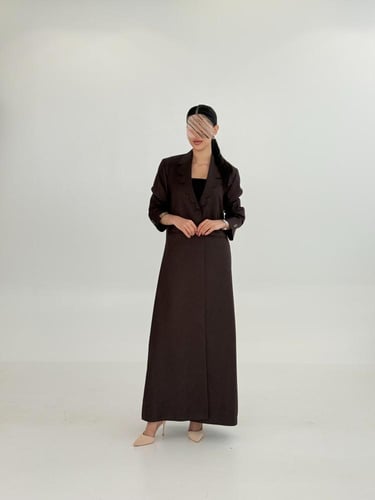 عباية | بليزر عفاف بقماش كريب اميرال مقلم بني