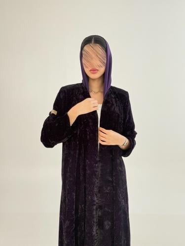 عباية علياء بقماش مخمل كوري مكسر بنفسجي