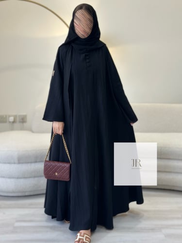 عباية لنن مكسر خفيف صيفي - اسود