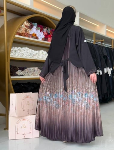 عباية شيهانه بقماش حرير كوري مع كسرات مورده بني