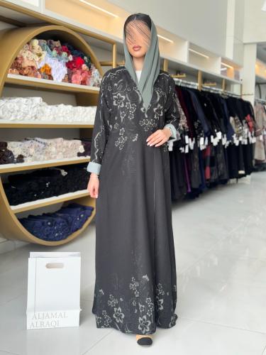 عباية لوليا لنن ناعم اسود مع تيفاني