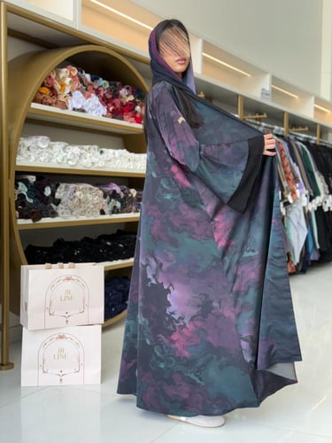 عباية رفاء بقماش حرير طبيعي بكم فرنسي برسم