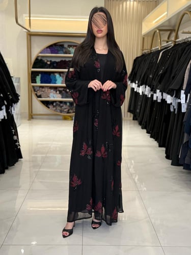 كولكشن العيد | عباية حنان بقماش شيفون مبطن مزين بش...
