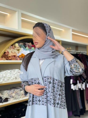 كولكشن رمضان ا عباية الين بقماش لنن مطرز سماوي