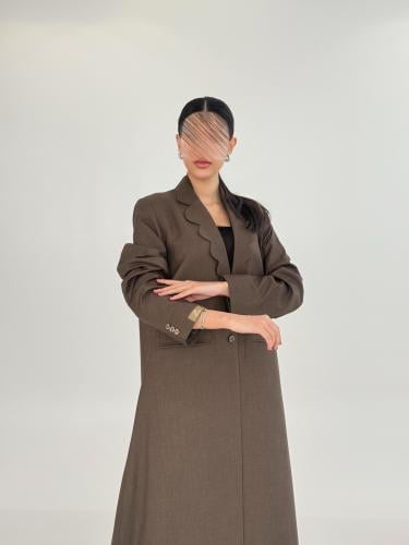 عباية | بليزر عفاف بقماش كريب اميرال مقلم زيتي