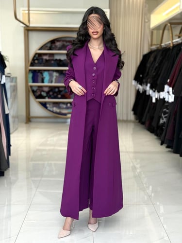 بليزر | عباية اسرار بقماش كريب باربي تركي بنفسجي (...