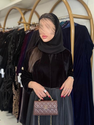 عباية هدبا بقماش مخمل كوري تدخيلات تفته ياباني مزي...