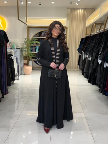 عباية فرحه بقماش انترنت بتطريز فريد اسود مع بيج