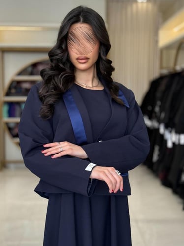 بليزر | أبرار بقماش كريب باربي تركي كحلي (طقم قطعت...