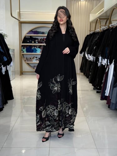 عباية اروى بقماش كريب الابداع بتطريز عنابي