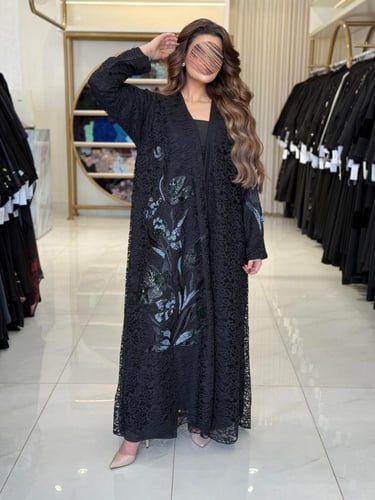 كولكشن العيد | عباية اشجان بقماش دنتل مزين بشك 2