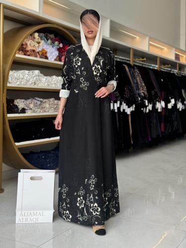 كولكشن رمضان ا عباية لوليا لنن ناعم اسود مع بيج