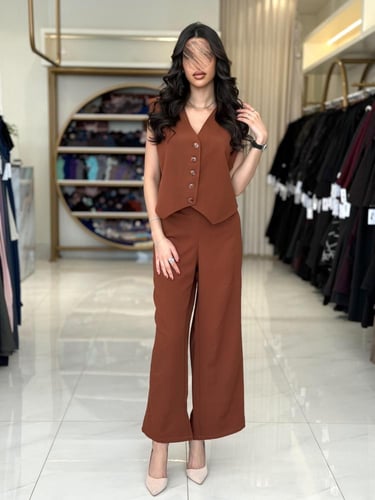 بليزر | عباية اسرار بقماش كريب باربي تركي بني( طقم...