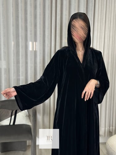 عباية سكينه l دبل كلوش مخمل كوري - اسود