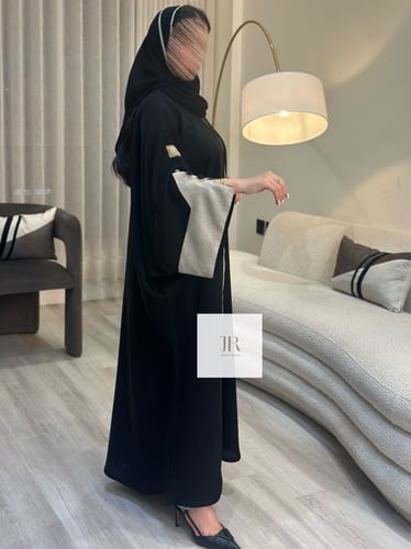 عباية فتون l بقماش انترنت تدخيلات لنن بيج - اسود