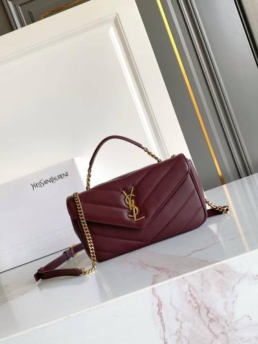 حقيبة سان لوران لولو 25 X 13 X 6 سم جلد أحمر عنابي- Saint Laurent Loulou in the