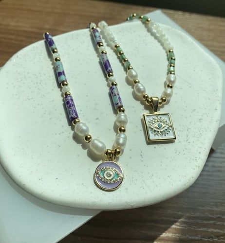 Natural stones stainless steel necklace