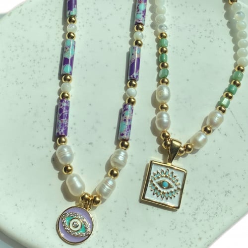 Natural stones stainless steel necklace