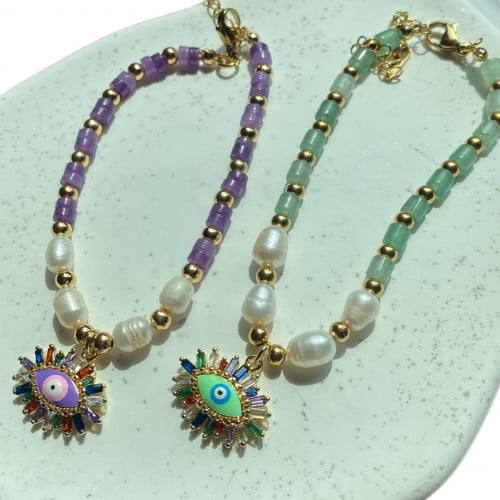 Natural stones stainless steel bracelet