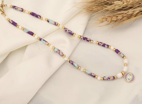 Natural stones stainless steel necklace