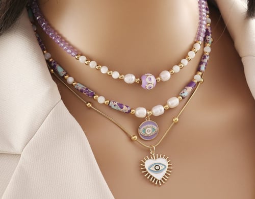 Natural stones stainless steel necklace