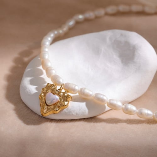 Natural pearl stainless steel necklace