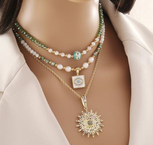 Natural stones stainless steel necklace