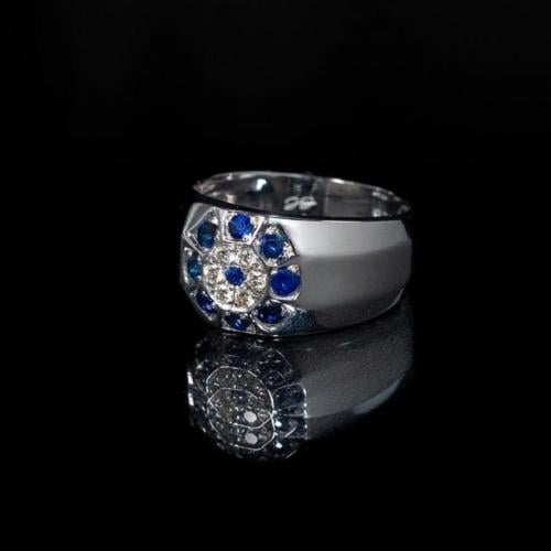 خاتم فضة رجالي مزين بالألماس الأبيض والأحجار الكري...