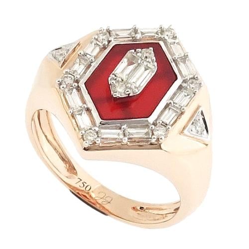 خاتم ذهب عيار 18 مزين بالالماس والاحجار الكريمة