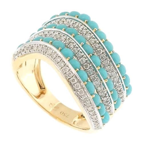 خاتم ذهب عيار 18 مزين بالألماس الأبيض والأحجار الك...