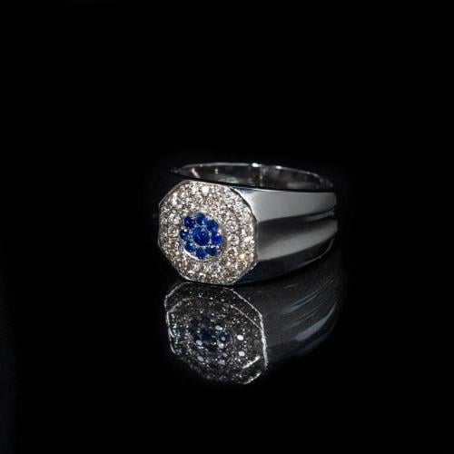 خاتم فضة رجالي مزين بالألماس الأبيض والأحجار الكري...