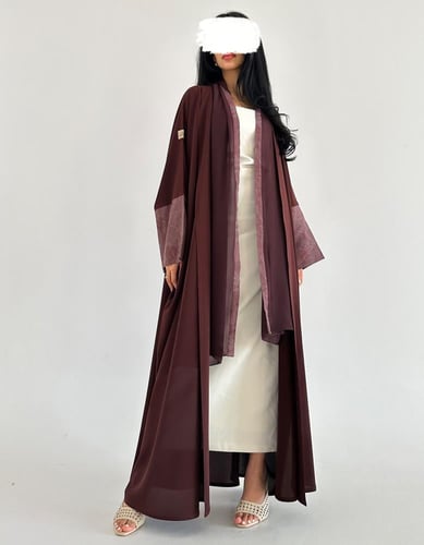 كريب عنابي نص بشت مع لنن مغسول مورد