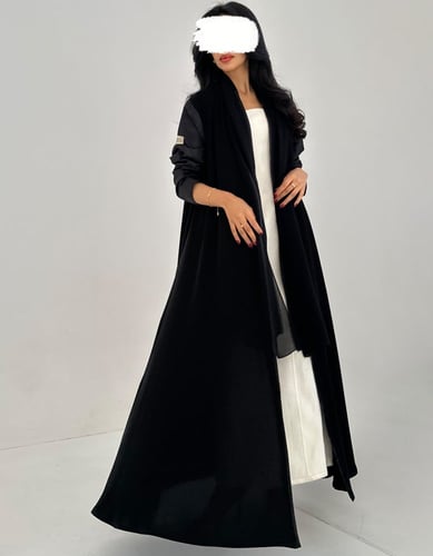 كريب كلوش اسود اكمام تفته هندي