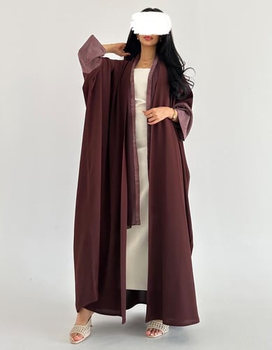 كريب عنابي نص بشت مع لنن مغسول مورد