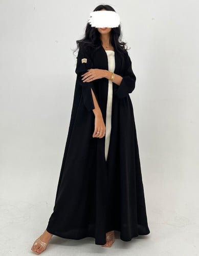 كريب أسود كلوش من الخلف جاكار بلمعه