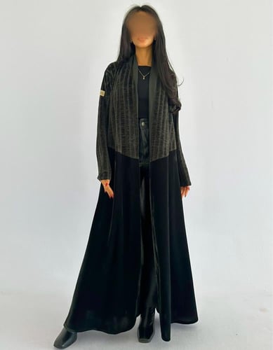 مخمل زيتي ساده مع مخمل شيفون مخطط نص كلوش