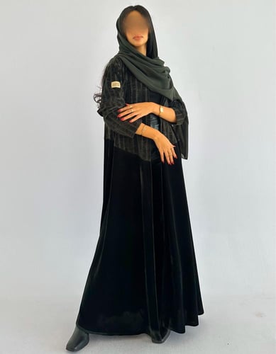 مخمل زيتي ساده مع مخمل شيفون مخطط نص كلوش