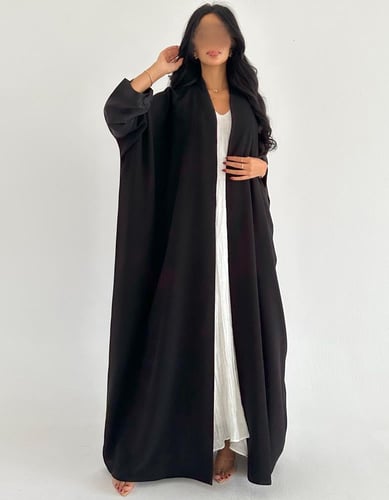 كريب ملكي اسود مع جاكار فاخر ربع بشت اكمام واسعه