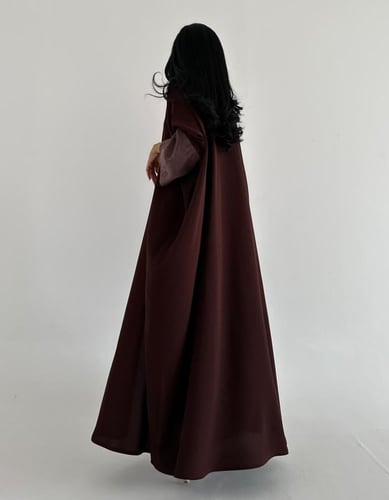 كريب عنابي نص بشت مع لنن مغسول مورد