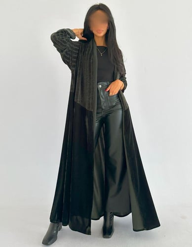 مخمل زيتي ساده مع مخمل شيفون مخطط نص كلوش