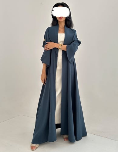 عباية كريب تركواز كلوش مع ياقه