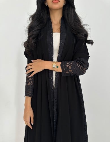 عباية كريب كلوش مع تُل فرنسي