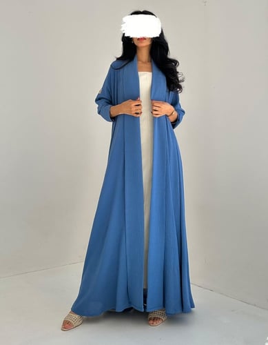 كريب مكرمش كلوش ياقة طويلة عملي