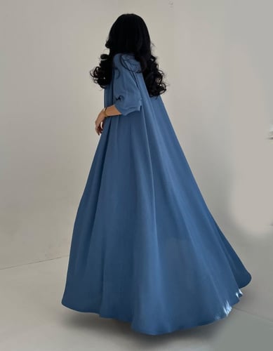 كريب مكرمش كلوش ياقة طويلة عملي