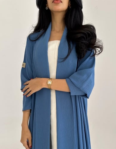 كريب مكرمش كلوش ياقة طويلة عملي