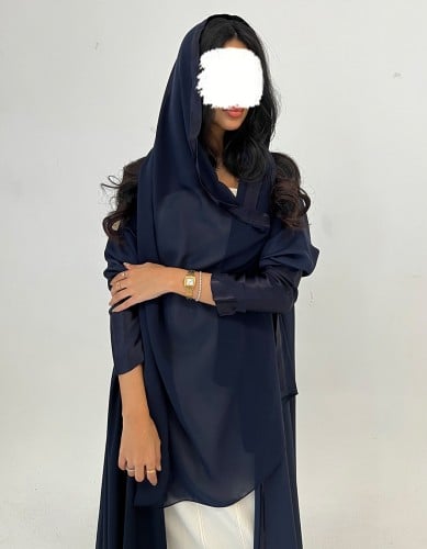 كريب ناعم كحلي مع اطراف جاكار كلوش