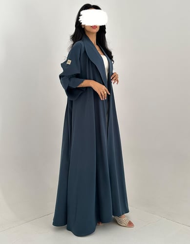 عباية كريب تركواز كلوش مع ياقه