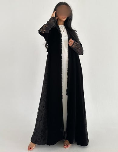 مخمل كوري مع دانتيل فرنسي شتوي في الخلف والاكمام ن...